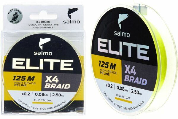 Леска плетеная Salmo Elite х4 Braid Fluo Yellow 125м 0.08мм